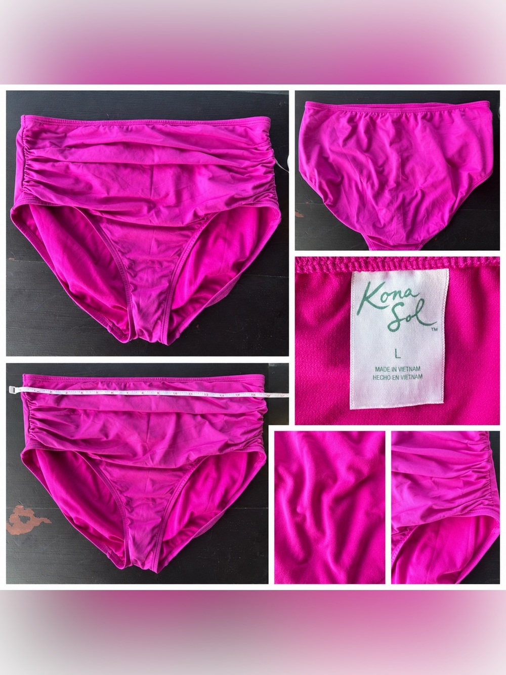 Kona Sol Women’s Large Magenta Pink High-Waisted Ruched Swimsuit Bottom